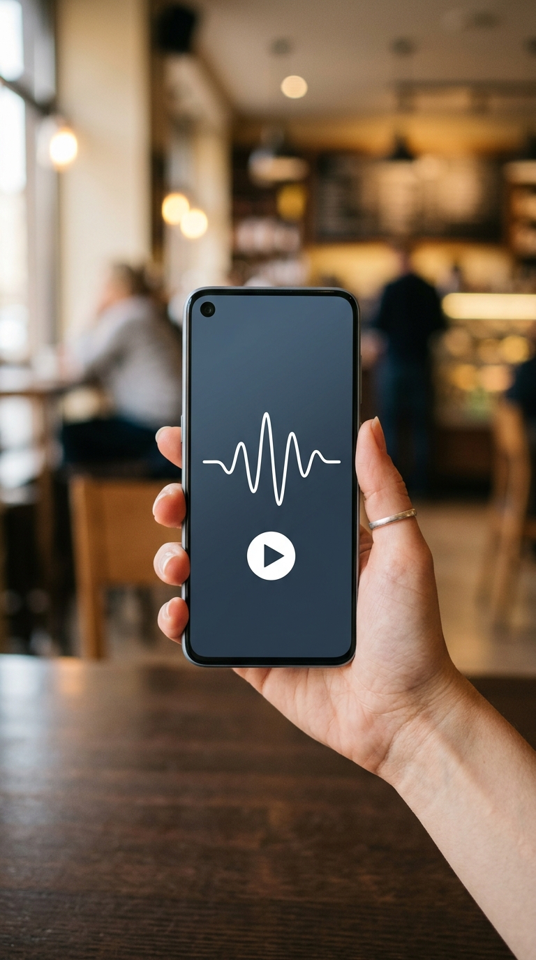 スマートフォンで音声コンテンツを再生している手元 スマートフォンで音声コンテンツを再生している手元