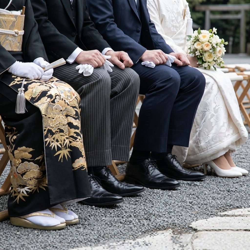 結婚式の披露宴会場でドレスを着て着席するゲスト