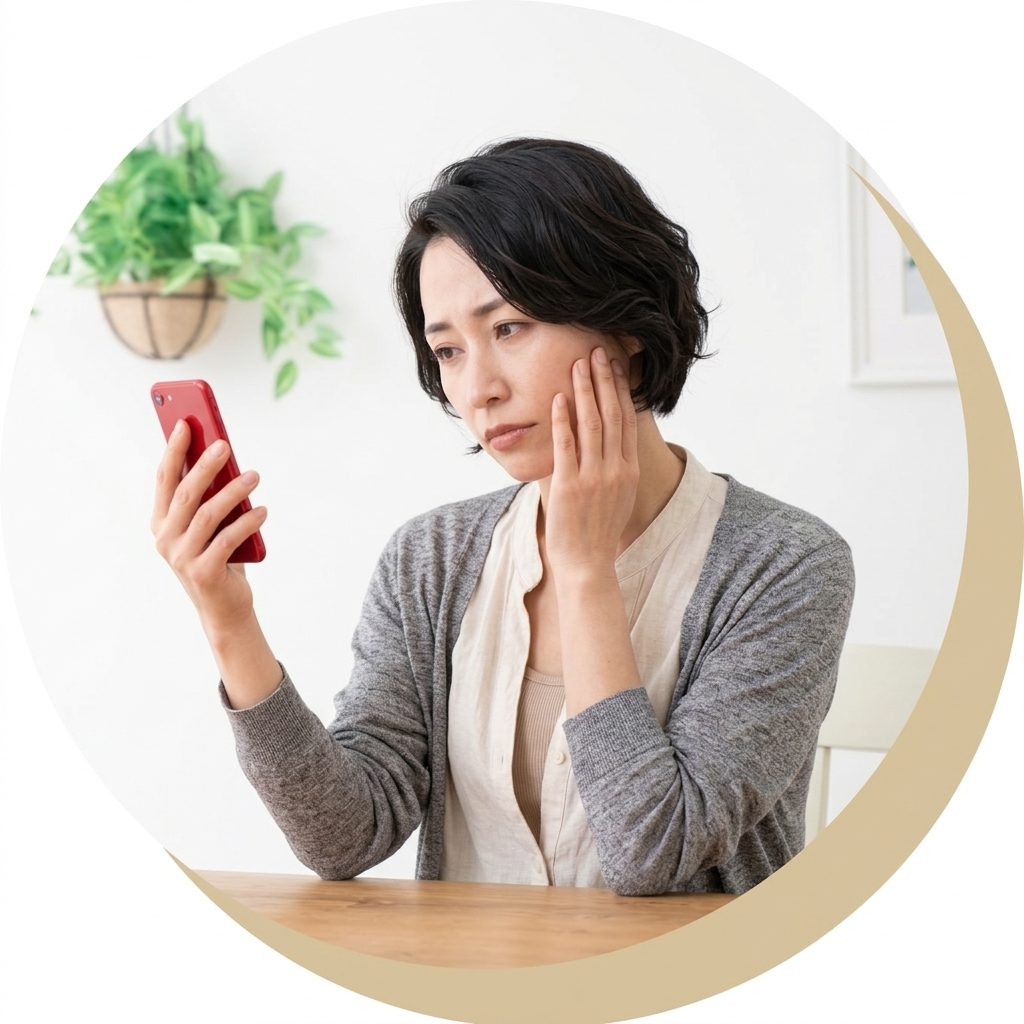 スマートフォンを見ながら買取を検討する人のイメージ スマートフォンを見ながら買取を検討する人のイメージ