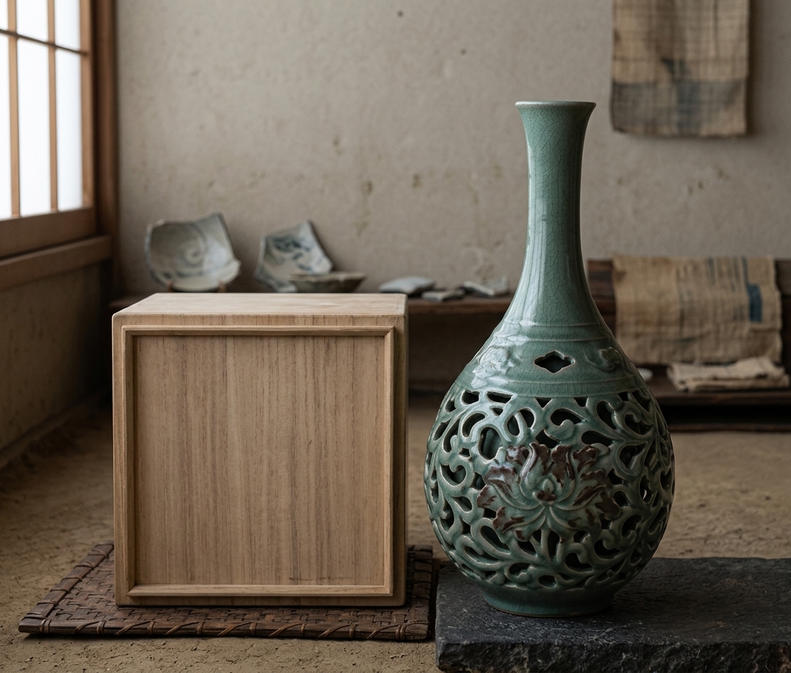桐箱と青磁の壺|古美術品買取の査定対象 桐箱と青磁の壺|古美術品買取の査定対象